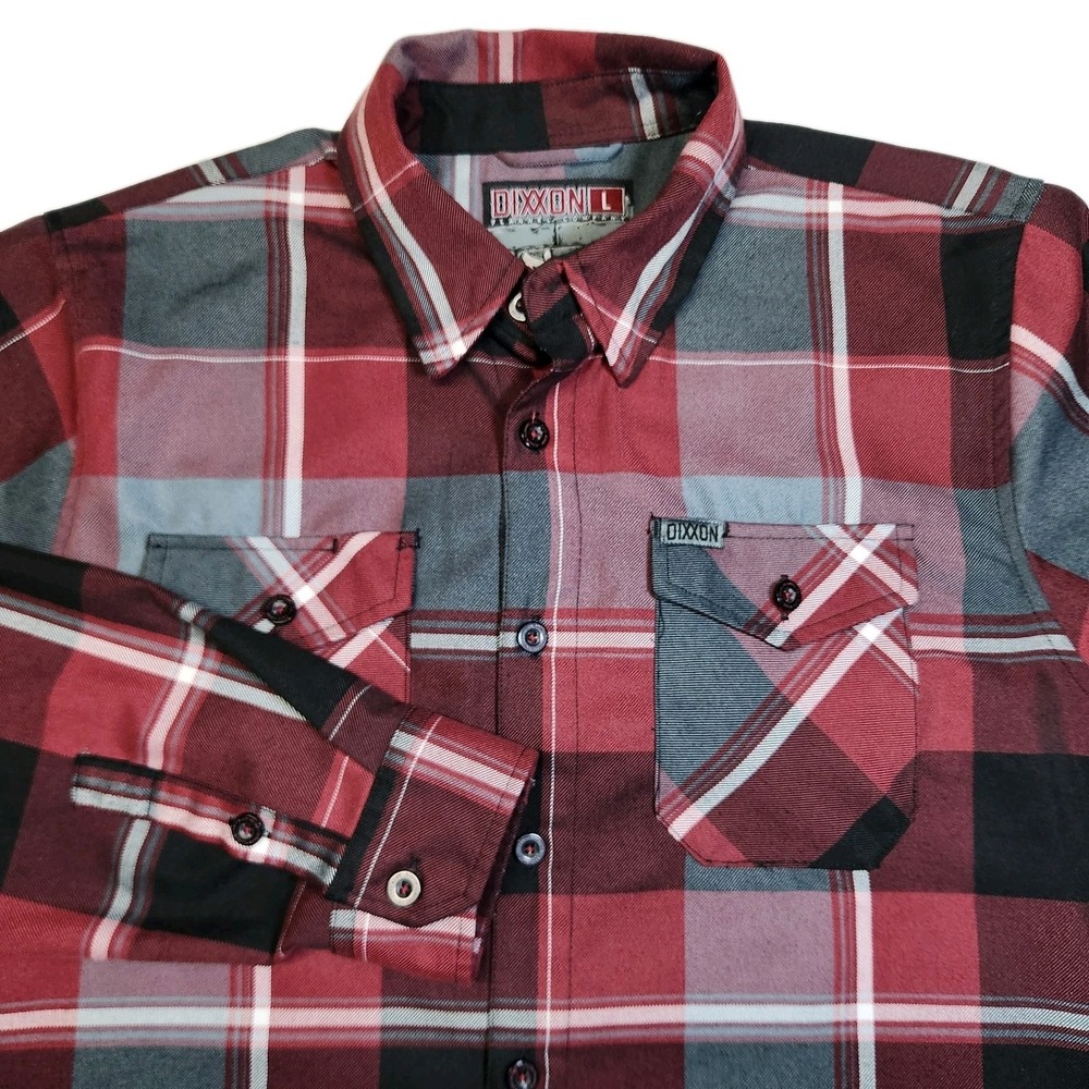 Dixxon Brick City Flannel Shirt Men's Large Red Gray Black Plaid D-Tech L